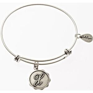 Bella Ryann X Adjustable Expandable silver tone Wire Bangle Bracelet Initial